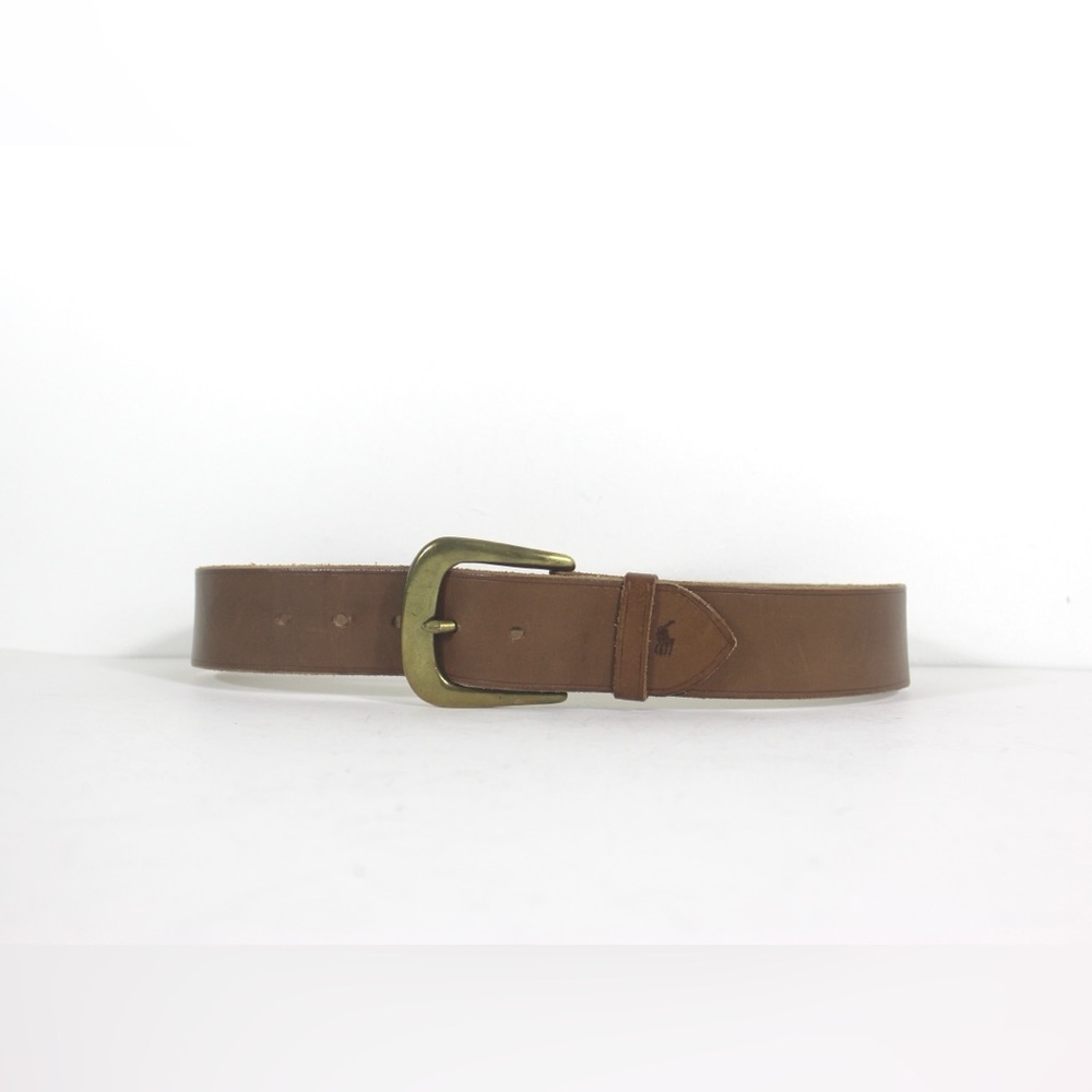 Wide Tan Leather Belt with a Chunky Brass Buckle Thick Work Belt Unisex Mens - Picture 5 of 9